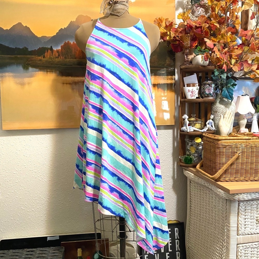 Lilly Pulitzer Dress Preppy Summer Beach Womens XS Asymmetrical Stripe Blue Pink